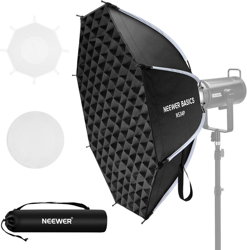 Neewer Basics Octagonal Softbox Kit for Studio Photography Video Recording Streaming, 35"/90cm Quick Release Bowens Mount Softbox/Grid/Light Diffusers/Bag, for Continuous Lighting Strobe Flash, NS34P - Image 1